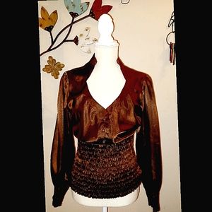 PRE-OWNED* BROWN SATIN BLOUSE..